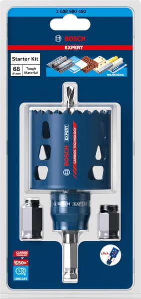 BOSCH EXPERT Tough Material Lochsäge-Starter-Set, 68 x 60 mm. Für Dreh- und Schlagbohrer