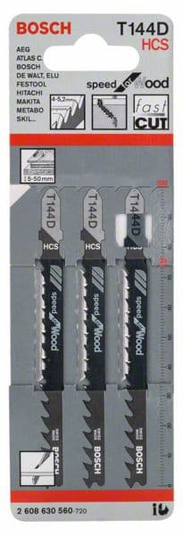 BOSCH Stichsägeblatt T 144 D Speed for Wood, 3er-Pack