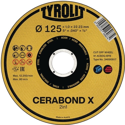 TYROLIT Trennscheibe PREMIUM CERABOND X D125x1,0mm ger.Bohr.22,23mm TYROLIT