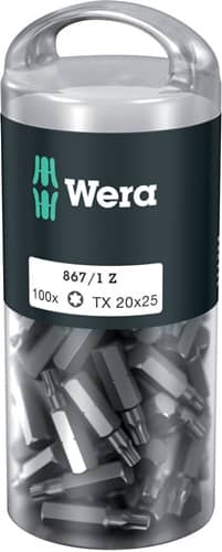 WERA Bitgroßpackung 867/1 Z 1/4 Zoll T 20 L.25mm DIN ISO 1173,Form C 6,3 100St./Box