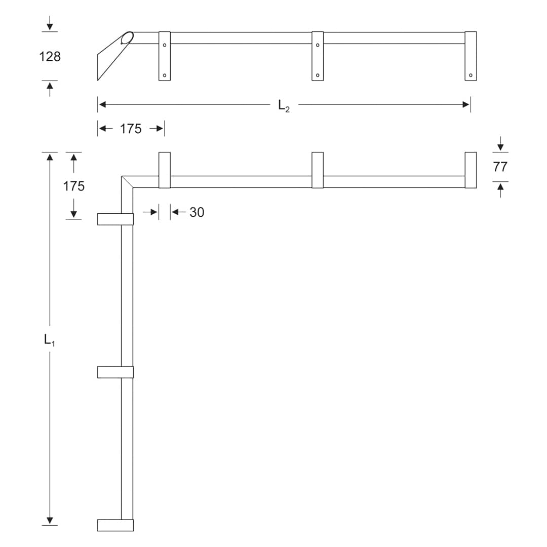 KWS Handlauf-Kombination 975x975+Stütze mittig Aluminiumgrau / Anthrazitgrau