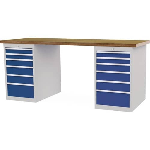 Nordwest Werkbank B2000xT750xH859mm Buche-Multiplex lichtgrau/signalblau 12Schubl.