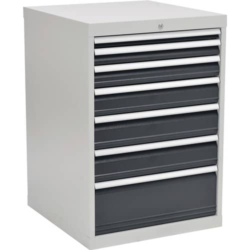 BEDRUNKA+HIRTH Schubladenschrank H1019xB705xT736mm lichtgrau/grau 7 Schubl.Voll.Bedrunka