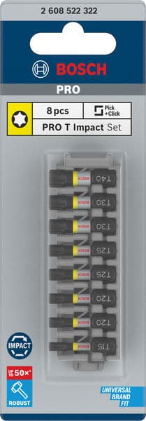 BOSCH Schrauberbit-Set Impact Control, 8-teilig, 1 x T15, T40, 2x T20, T25, T30, 25 mm