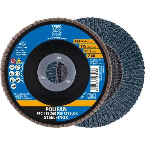 PFERD TOOLS Fächerscheibe POLIFAN Z PSF STEELOX D.115mm K.60 kon.STA/INOX ZK PFERD