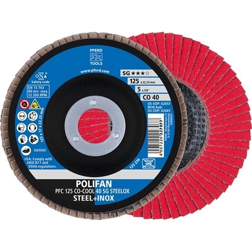 PFERD TOOLS Fächerscheibe POLIFAN CO-COOL SG STEELOX D.125mm K.40 kon.INOX CO