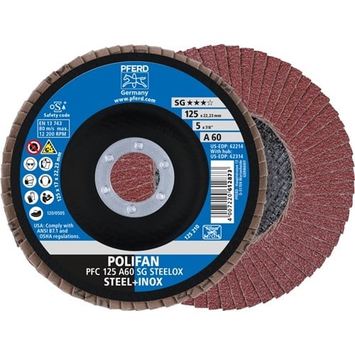 PFERD TOOLS Fächerscheibe POLIFAN A SG STEELOX D.125mm K.60 kon.INOX NK PFERD