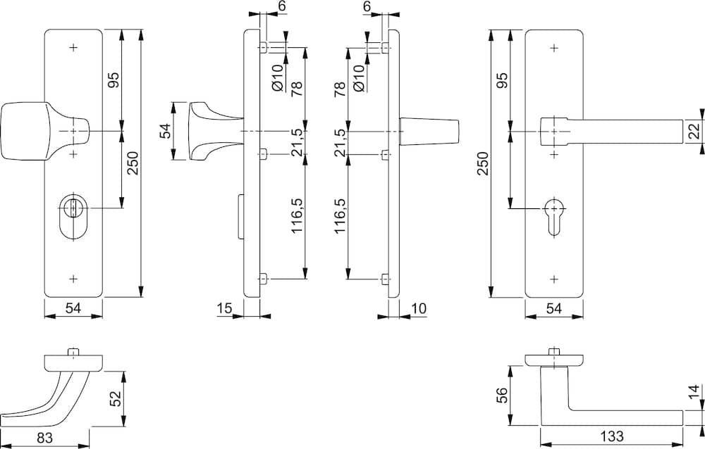 HOPPE® Schutz-Wechselgarnitur mit Langschild Austin 61G/2222ZA/2210/1769, 8/72 mm, Aluminium