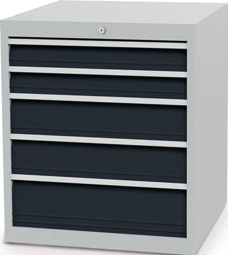 BEDRUNKA+HIRTH Schubladenschrank H819xB705xT736mm lichtgrau/grau 5 Schubl.Voll.Bedrunka
