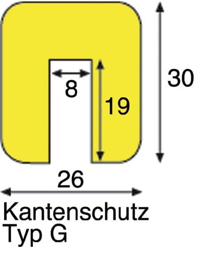 DANCOP Kantenschutz gelb-schwarz auf Zuschnitt mm PUR-Schaum Typ G