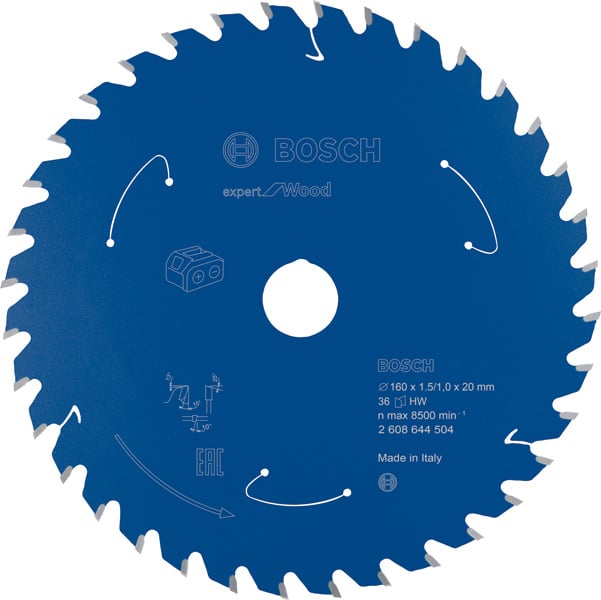 BOSCH Akku-Kreissägeblatt Expert for Wood, 160 x 1,5/1 x 20, 36 Zähne