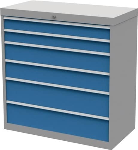 BEDRUNKA+HIRTH Schubladenschrank H1019xB980xT500mm grau/blau 6Schubl.Vollauszug