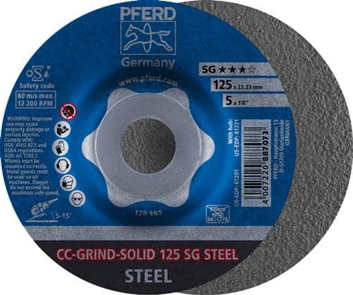 PFERD TOOLS Schleifscheibe CC-GRIND-SOLID SG STEEL D125xSmm gekr.STA Bohr.22,23mm PFERD