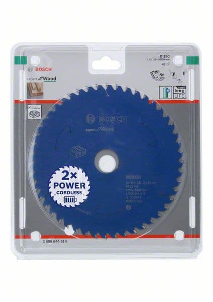 BOSCH Akku-Kreissägeblatt Expert for Wood, 190 x 1,5/1 x 30, 48 Zähne
