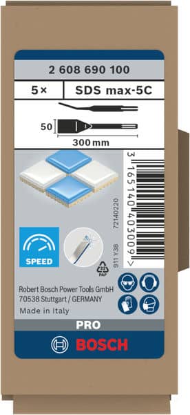 BOSCH Fliesenmeißel mit SDS max-Aufnahme, 300 x 50 mm, 5er-Pack