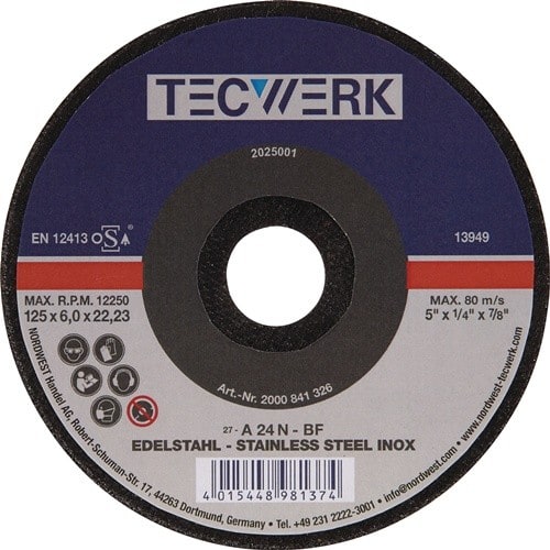 Schruppscheibe INOX D115xS6mm gekr.INOX Bohr.22,23mm TECWERK