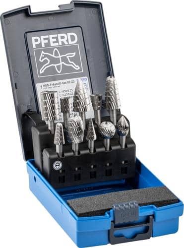PFERD TOOLS Frässtifteset 82 Schaft-D.6mm 10-tlg.HSS 3 bruchfeste Ku.-Box PFERD
