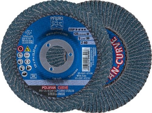 PFERD TOOLS Fächerscheibe POLIFAN Z SGP CURVE STEELOX D.125mm K.40 INOX ZK Ausf.M PFERD