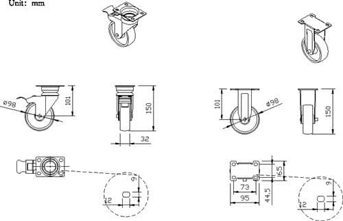 Rollensatz 4-tlg.4 Rollen,2x fix+2x schwenkbare Rl.f.Wkz.wagen TREND TECWERK