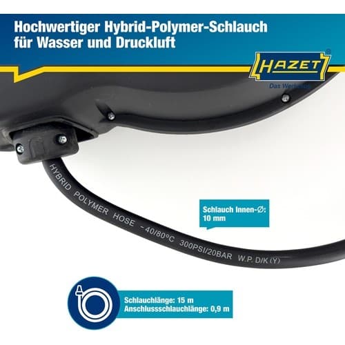 HAZET Druckluftschlauchtrommel 9040N-10 f.Druckluft u.Wasser L.900mm Geh.Ku.
