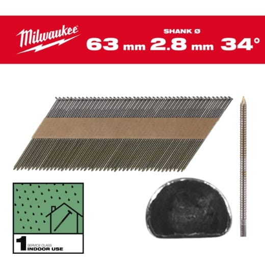 7,4 x 2,8 x 63 mm, Ringschaft blank, 34° D-Kopf-Nägel für M18FFN