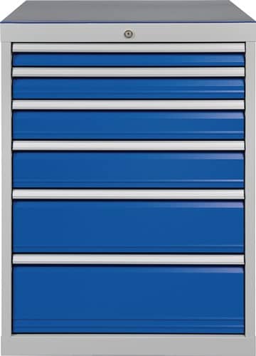 BEDRUNKA+HIRTH Schubladenschrank H1019xB705xT736mm lichtgrau/signalblau 6 Schubl.BEDRUNKA+HIRTH