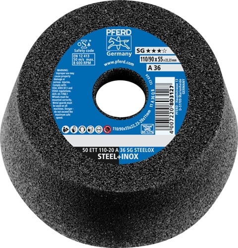 PFERD TOOLS Schleiftopf ETT SG STEELOX 110/55mm INOX u.STA 36 Bohr.22,23mm PFERD