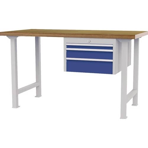 Nordwest Werkbank B1500xT750xH790-1140mm Buche-Multiplex lichtgrau/signalblau 3Schubl.