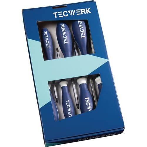TECWERK Schraubendrehersatz 7-tlg.Schlitz/PH/PZD 3K-Griff 6-Kant-Klinge/Ans.TECWERK
