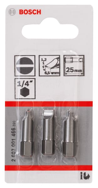 BOSCH Schrauberbit Extra-Hart S 1,2 x 6,5, 25 mm, 3er-Pack