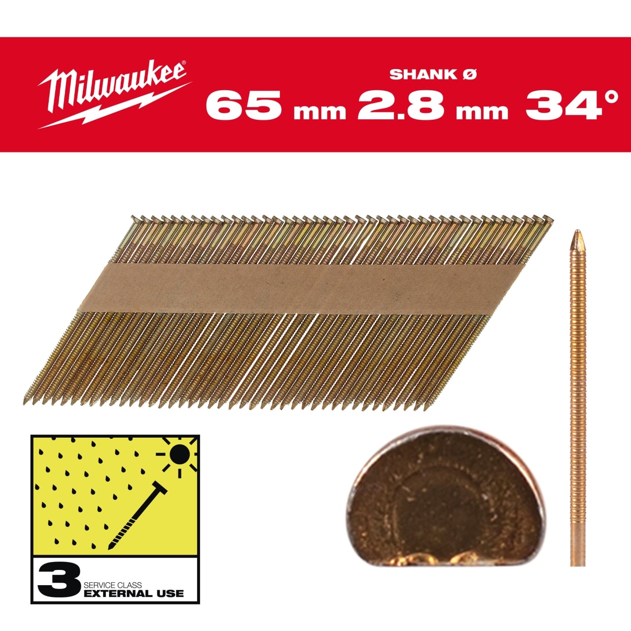 7,4 x 2,8 x 65 mm, Ringschaft feuerverzinkt, 34° D-Kopf-Nägel für M18FFN