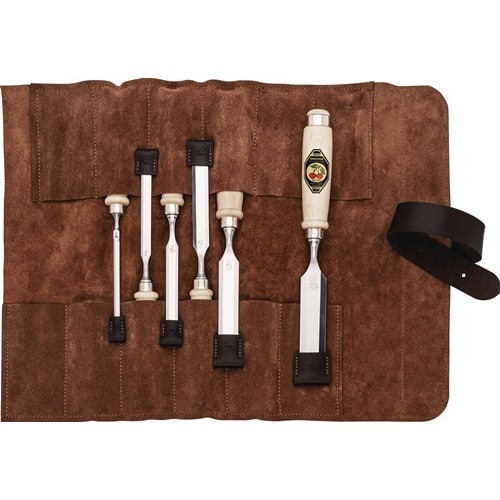 KIRSCHEN Stechbeitelsatz 6,10,12,16,20,26mm Weißbuchenh.6-tlg.Ledertasche KIRSCHEN