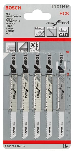 BOSCH Stichsägeblatt T 101 BR Clean for Wood, 5er-Pack