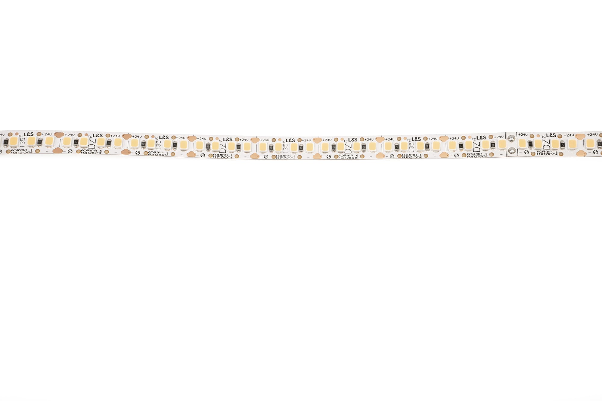 L&S LED-Band HE 200LEDs/m (2835), 2700K, 4 LEDs/20mm, 24DC, 11,5W/m, 8mmx5m, 2x Anschlussltg. 2000mm, white PCB, IP20