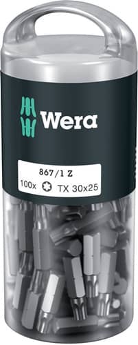 WERA Bitgroßpackung 867/1 Z 1/4 Zoll T 30 L.25mm DIN ISO 1173,Form C 6,3 100St./Box