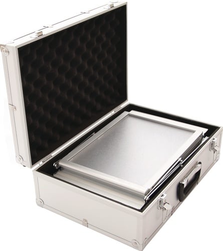 Nordwest Prospektständer H1450xB270xT360mm Alu.silber Aluminium-Koffer 6 Fächer A4