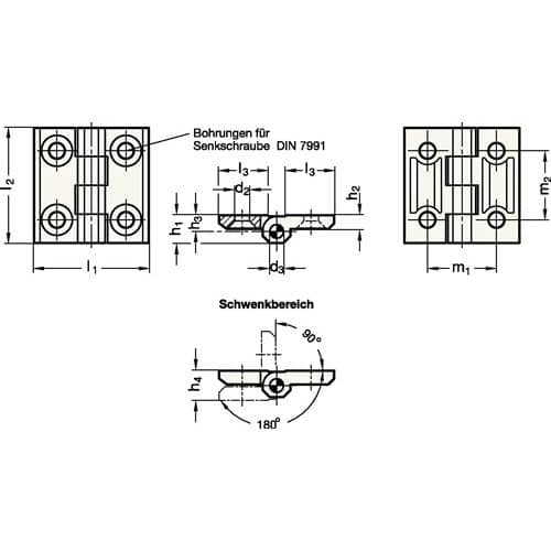 GANTER Scharnier GN 237 H.40mm B.40mm S.5mm Zink-Druckguss besch.GANTER