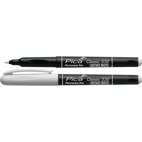 PICA Permanentmarker INSTANT WHITE weiß Strich-B.1-2mm Stift m.Clip PICA