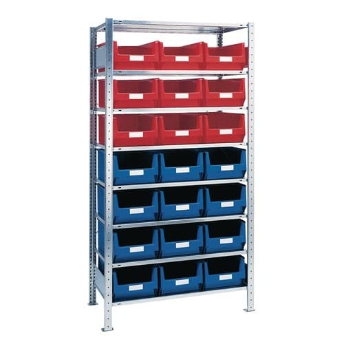 TECWERK Steckregal H2000xB1000xT500mm Grundregal 8 Stahlböden 12xMK2 blau,9xMK2 rot TW