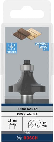 BOSCH Abrundfräser Standard for Wood, 12 mm, R1 12 mm, L 19 mm, G 70 mm