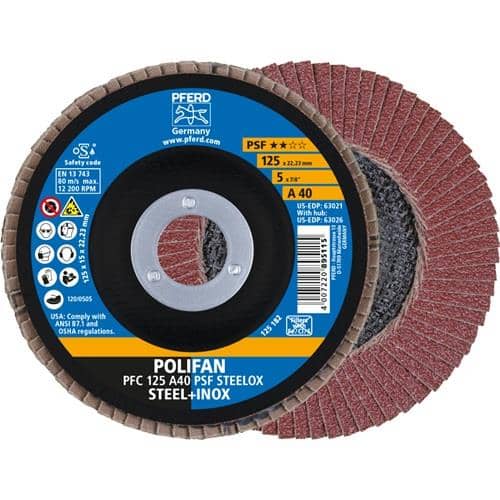 PFERD TOOLS Fächerscheibe POLIFAN A PSF STEELOX D.125mm K.40 kon.Stahl/INOX NK PFERD