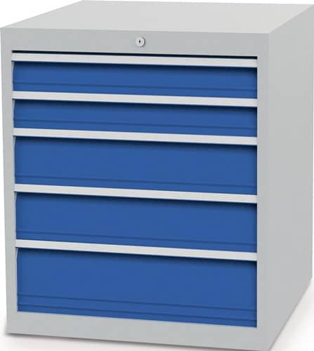 BEDRUNKA+HIRTH Schubladenschrank H819xB705xT736mm lichtgrau/signalblau 5 Schubl.Voll.Bedrunka