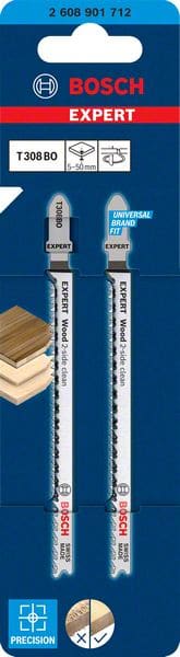 BOSCH EXPERT 'Wood 2-side clean' T 308 BO Stichsägeblatt, 2 Stück