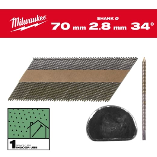 7,4 x 2,8 x 70 mm, Ringschaft blank, 34° D-Kopf-Nägel für M18FFN