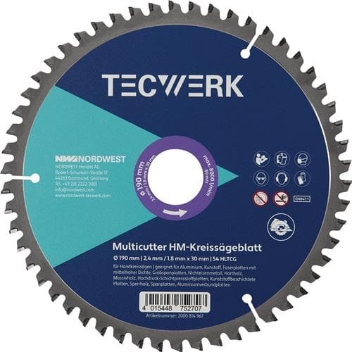TECWERK Handkreissägeblatt AD 190mm Z.54 HLTCG Schnitt-B.2,4mm TECWERK