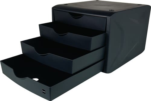 HELIT Schubladenbox m.Auszugssperre 4 Schubl.schwarz H215xB265xT332mm HELIT