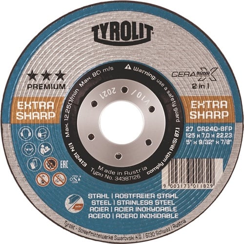 TYROLIT Schruppscheibe CERABOND X D178xS7mm K.24 gekr.INOX/Stahl Bohr.22,23mm TYROLIT