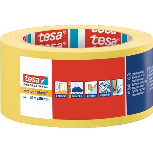 TESA Präzisionskrepp 4334 glatt gelb L.50m B.50mm Rl.TESA