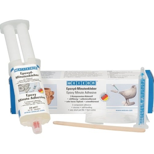 WEICON Epoxyd-Minutenkleber Kleber/Mischdüse/Holzspatel/Handschuhe transp.Set WEICON