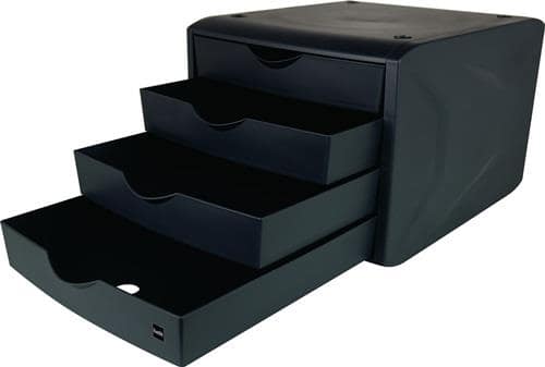 HELIT Schubladenbox m.Auszugssperre 4 Schubl.schwarz H215xB265xT332mm HELIT